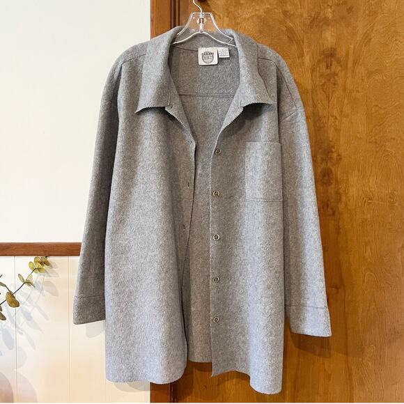GARLAND‎ SPORT Vintage Fleece Shacket Gray Lightweight Collared Button Down Sz L - Picture 1 of 8
